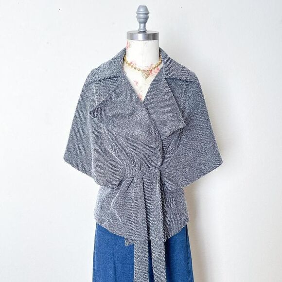 Fever Sweaters - fever y2k gray preppy front tie wrap top womens small